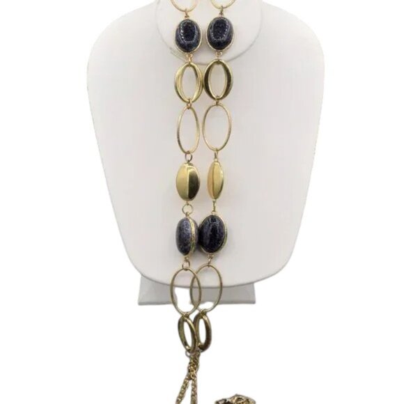 Vintage Necklace Gold Plated Toned & Faux Bloodstone Large Link - Picture 6 of 8